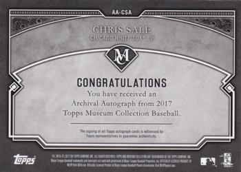 2017 Topps Museum Collection - Archival Autographs Copper #AA-CSA Chris Sale Back