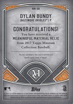 2017 Topps Museum Collection - Meaningful Material Relics Gold #MM-DB Dylan Bundy Back