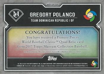 2017 Topps Museum Collection - Primary Pieces WBC Quad Relics (Single-Player)  Gold #WBCQR-GP Gregory Polanco Back