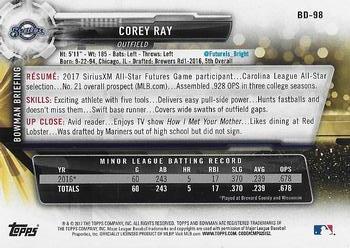 2017 Bowman Draft #BD-98 Corey Ray Back