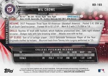 2017 Bowman Draft #BD-165 Wil Crowe Back