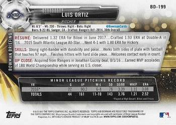 2017 Bowman Draft #BD-199 Luis Ortiz Back