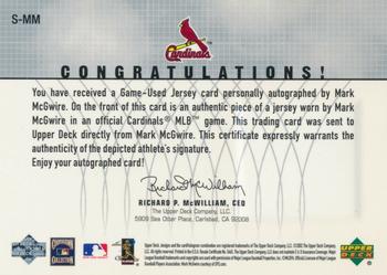 2003 Upper Deck - Signed Game Jerseys Silver #S-MM Mark McGwire Back