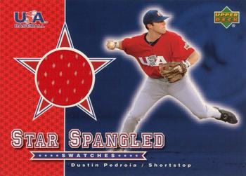 2003 Upper Deck - Star Spangled Swatches #SS-DP Dustin Pedroia Front