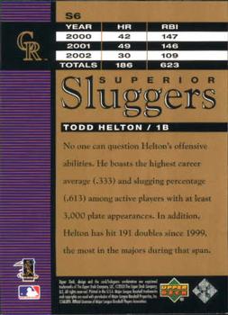 2003 Upper Deck - Superior Sluggers #S6 Todd Helton Back