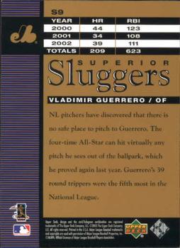 2003 Upper Deck - Superior Sluggers #S9 Vladimir Guerrero Back
