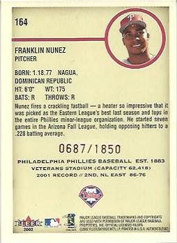 2002 Fleer Authentix #164 Franklin Nunez Back