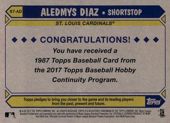 2017 Topps - 1987 Topps Baseball 30th Anniversary Chrome Silver Pack (Series Two) #87-AD Aledmys Diaz Back