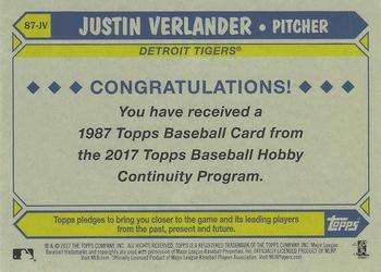 2017 Topps - 1987 Topps Baseball 30th Anniversary Chrome Silver Pack (Series Two) #87-JV Justin Verlander Back