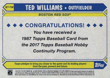 2017 Topps - 1987 Topps Baseball 30th Anniversary Chrome Silver Pack (Series Two) #87-TW Ted Williams Back