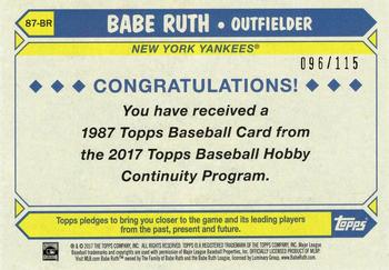 2017 Topps - 1987 Topps Baseball 30th Anniversary Chrome Silver Pack Blue Refractor (Series Two) #87-BR Babe Ruth Back