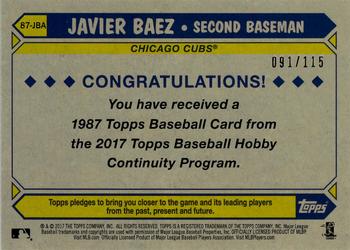 2017 Topps - 1987 Topps Baseball 30th Anniversary Chrome Silver Pack Blue Refractor (Series Two) #87-JBA Javier Baez Back