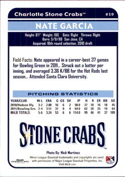2012 Grandstand Charlotte Stone Crabs #NNO Nate Garcia Back
