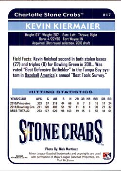 2012 Grandstand Charlotte Stone Crabs #NNO Kevin Kiermaier Back