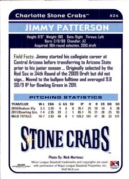 2012 Grandstand Charlotte Stone Crabs #NNO Jimmy Patterson Back
