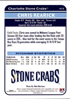 2012 Grandstand Charlotte Stone Crabs #NNO Chris Rearick Back