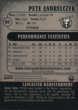 2015 Choice Lancaster Barnstormers #1 Pete Andrelczyk Back