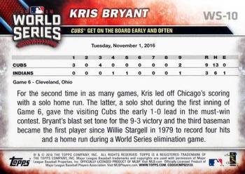 2016 Topps Chicago Cubs World Series Champions Blister Set #WS-10 Kris Bryant Back