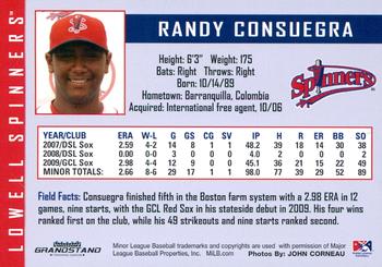 2010 Grandstand Lowell Spinners #NNO Randy Consuegra Back