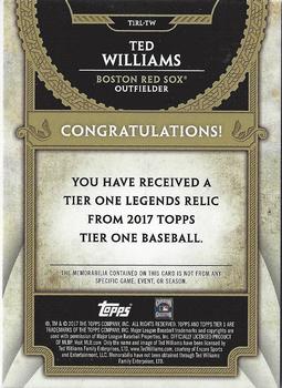 2017 Topps Tier One - Tier One Legends Relics #T1RL-TW Ted Williams Back