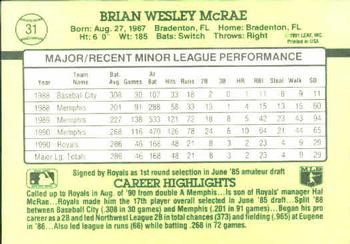 1991 Donruss The Rookies #31 Brian McRae Back