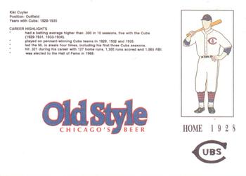 1992 Old Style Chicago Cubs #NNO Kiki Cuyler Back