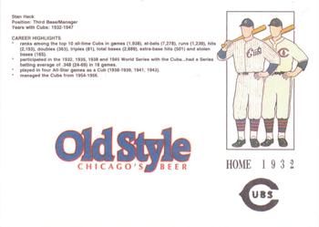 1992 Old Style Chicago Cubs #NNO Stan Hack Back