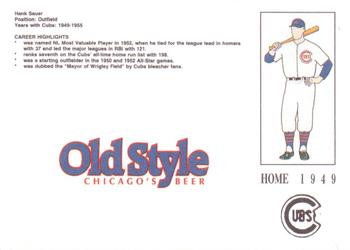 1992 Old Style Chicago Cubs #NNO Hank Sauer Back