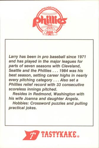 1985 Tastykake Philadelphia Phillies #NNO Larry Andersen Back