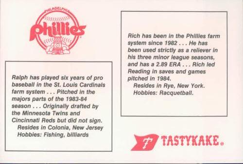 1985 Tastykake Philadelphia Phillies #NNO Future Phillies (Rick Surhoff / Ralph Citarella) Back