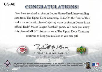 2003 Upper Deck Game Face - Game Face Gear #GG-AB Aaron Boone Back