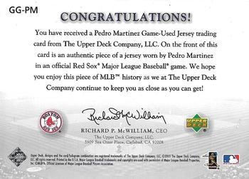 2003 Upper Deck Game Face - Game Face Gear #GG-PM Pedro Martinez Back