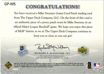 2003 Upper Deck Game Face - Game Face Patch #GP-MS Mike Sweeney Back