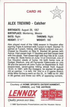 1989 Lennox Houston Astros #6 Alex Trevino Back