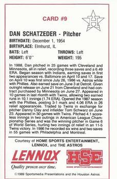 1989 Lennox Houston Astros #9 Dan Schatzeder Back