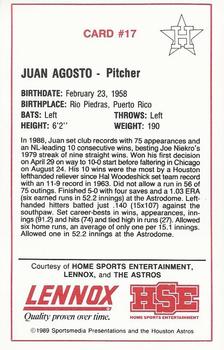 1989 Lennox Houston Astros #17 Juan Agosto Back