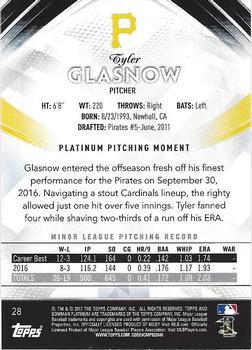 2017 Bowman Platinum - Ice #28 Tyler Glasnow Back