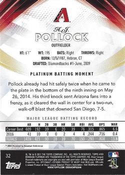 2017 Bowman Platinum - Ice #32 A.J. Pollock Back