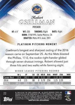 2017 Bowman Platinum - Orange #22 Robert Gsellman Back