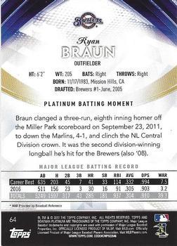 2017 Bowman Platinum - Black #64 Ryan Braun Back