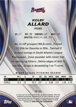 2017 Bowman Platinum - Top Prospects #TP-KA Kolby Allard Back
