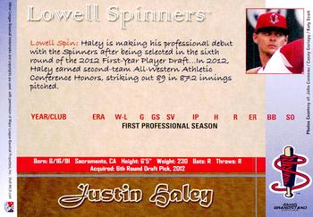 2012 Grandstand Lowell Spinners #NNO Justin Haley Back