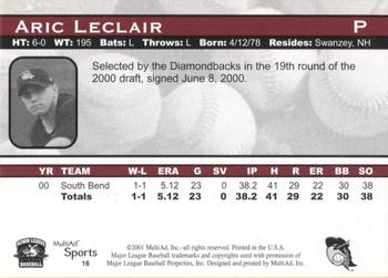 2001 Multi-Ad South Bend Silver Hawks #16 Aric Leclair Back
