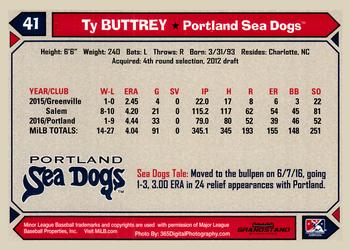 2017 Grandstand Portland Sea Dogs #NNO Ty Buttrey Back