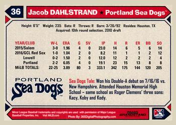 2017 Grandstand Portland Sea Dogs #NNO Jacob Dahlstrand Back