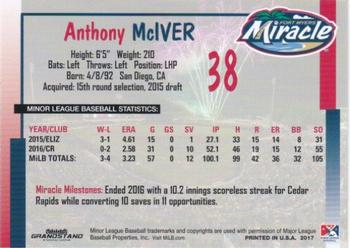 2017 Grandstand Fort Myers Miracle #NNO Anthony McIver Back