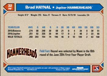 2017 Grandstand Jupiter Hammerheads #NNO Brad Haynal Back