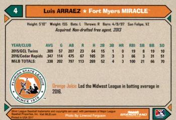 2017 Grandstand Florida State League Top Prospects #NNO Luis Arraez Back
