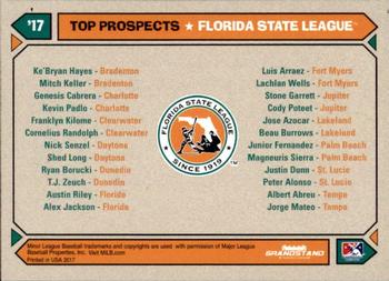 2017 Grandstand Florida State League Top Prospects #NNO Checklist Back