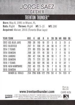 2017 Choice Trenton Thunder #26 Jorge Saez Back
